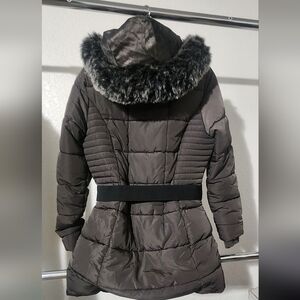 YMI Gray Faux Fur Hooded Puffer - Juniors Large/Women's Medium